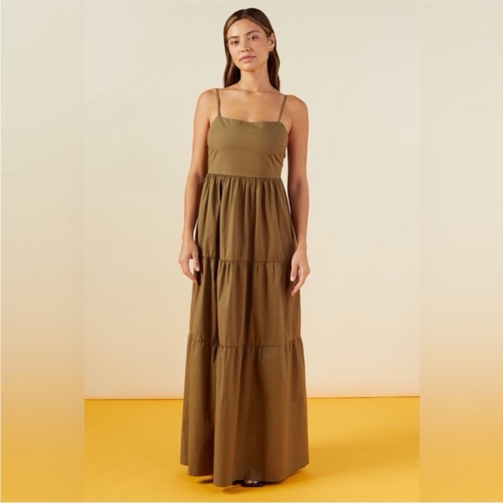 🍀Monrow | Tiered Stretch Cotton Poplin Maxi Sundress in Verde